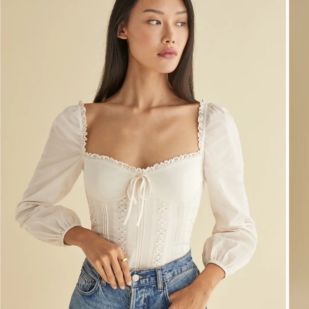 Reformation Cream Lace Detail Blouse